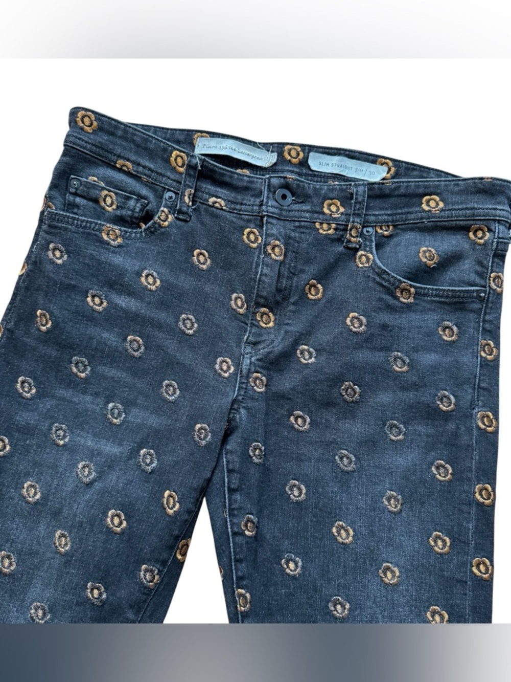Pilcro and the Letterpress Black Jeans  Bronze Floral Embroidered Cropped 30 - Picture 5 of 11